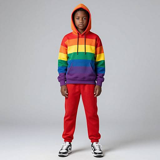 Rainbow Hoodie and Red Pants Outfit