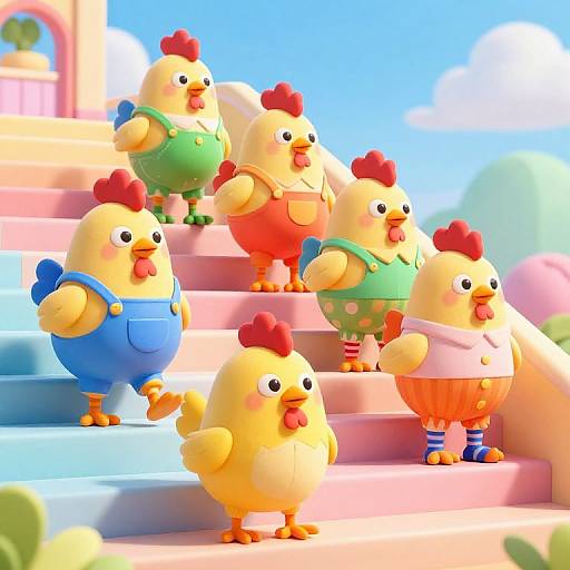 Whimsical 3D Chicken Parade