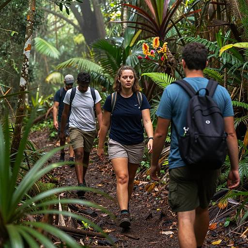 Australians Hiking Through Lush Rainforest