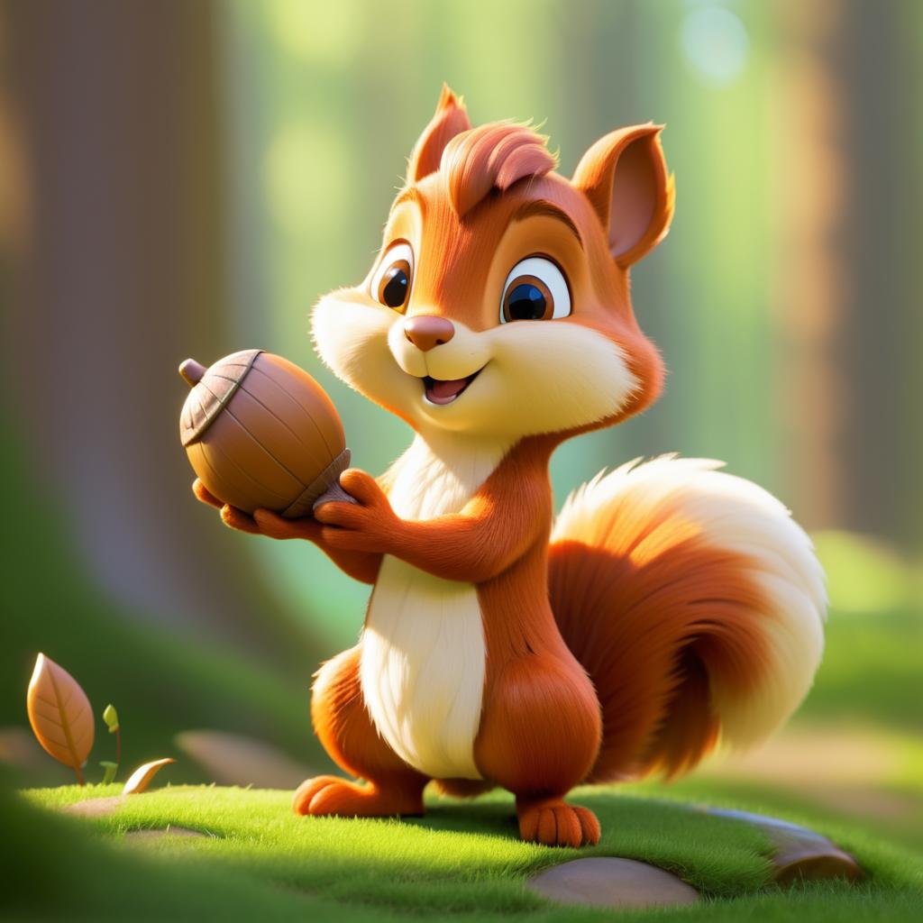 Whimsical Squirrel with Acorn Adventure