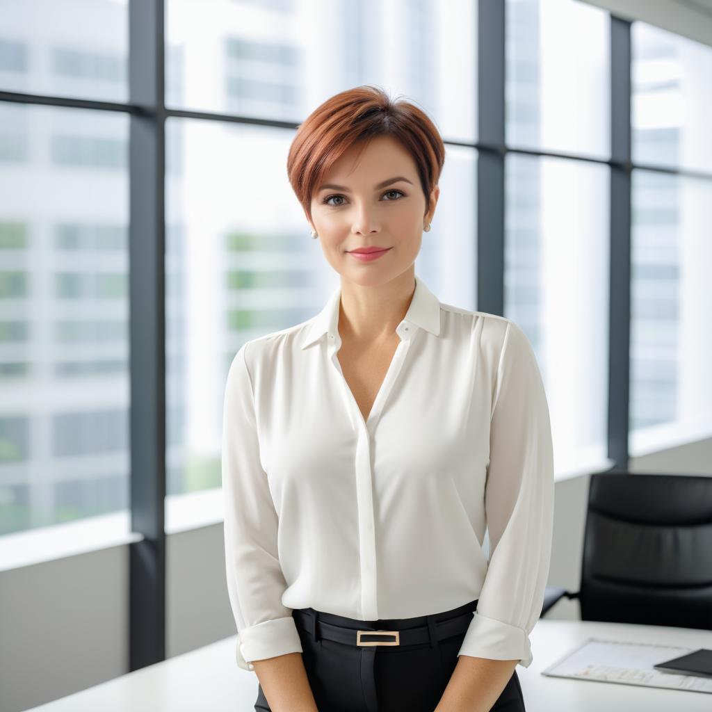 Woman in Modern Office with White Blouse