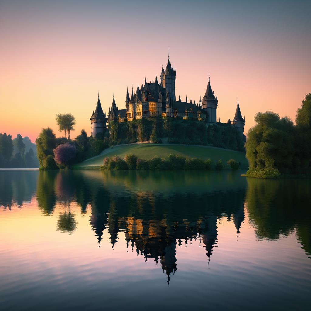 Tranquil Lake Sunset with Fairy Castle