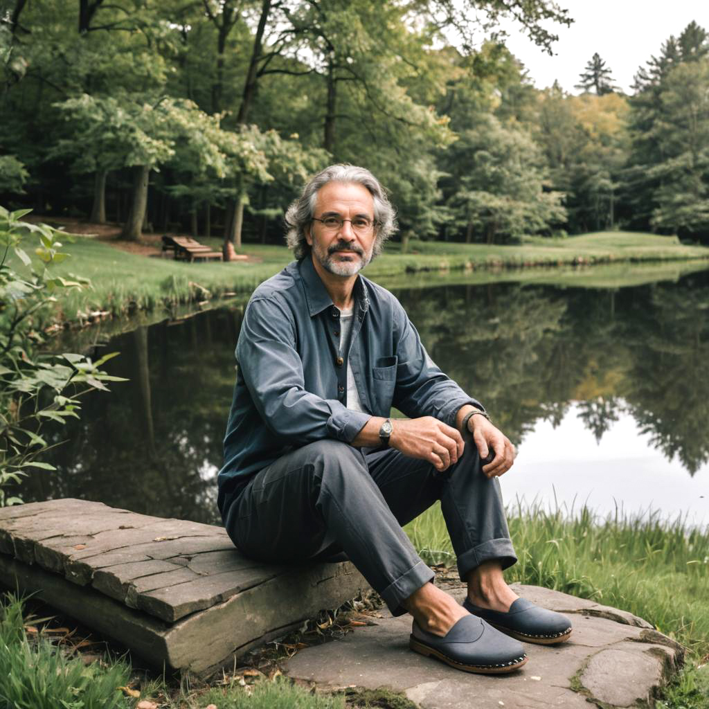 Poet at Tranquil Lakeside in Clogs