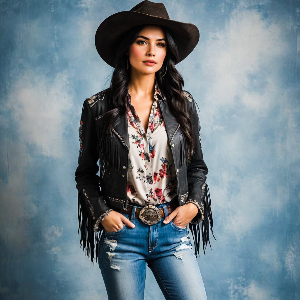 Bold Cowgirl in Vintage Western Attire