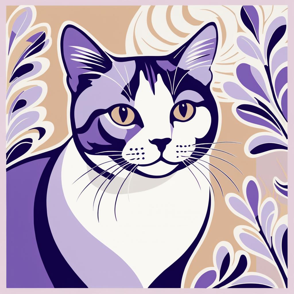 Matisse-Style Cat Illustration in Retro Colors