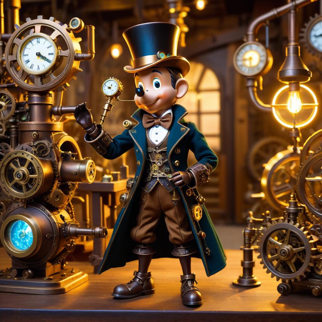 Whimsical Steampunk Pinocchio in Workshop