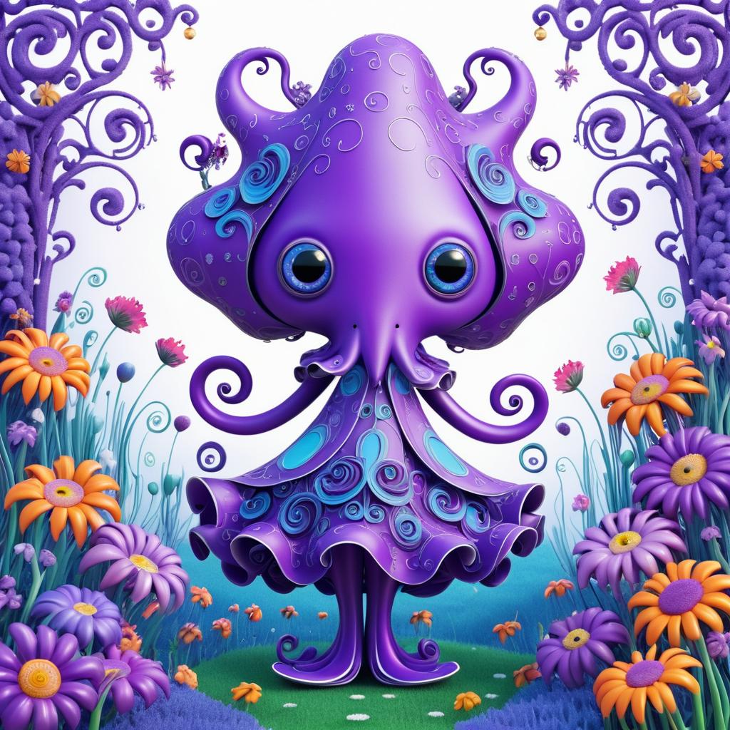 Whimsical Purple Octopus in Floral Wonderland