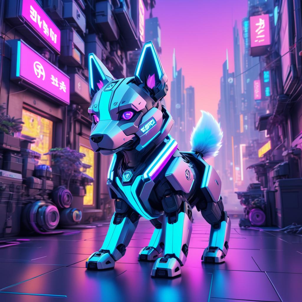 Hyper-Realistic Mecha Shiva Inu in Cyberpunk