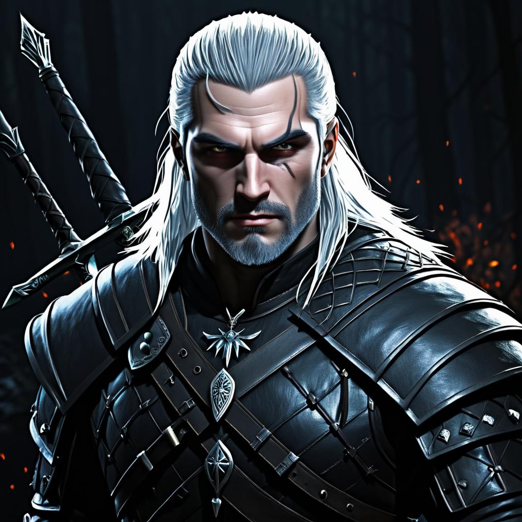 Geralt of Rivia in Dark Fantasy Style