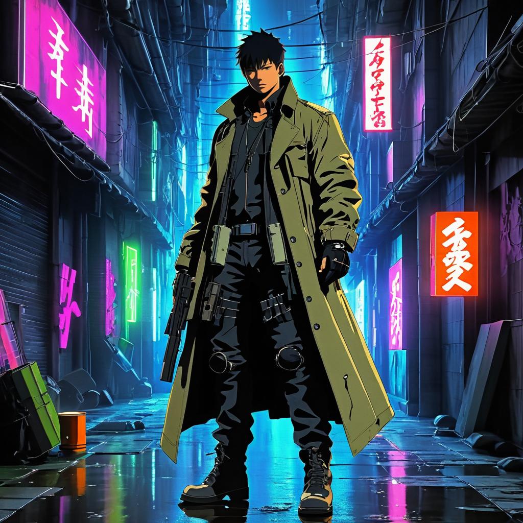 Gritty Bounty Hunter in Neon Alley