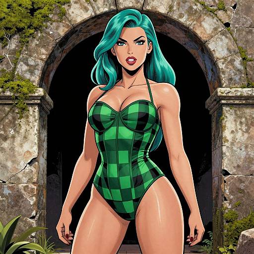 Confident Woman in Teal Hair Artwork