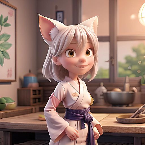 Playful Kitsune Spirit in Sunset Glow