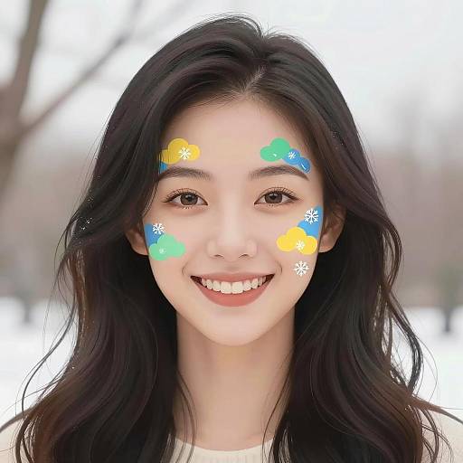 Smiling Asian Woman with Colorful Face Paint