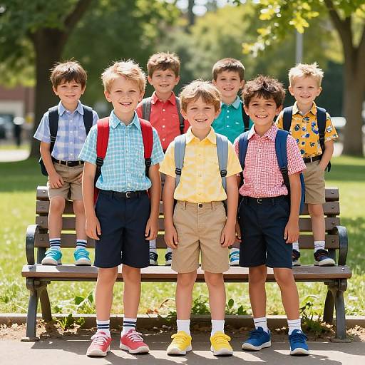 Playful Boys in Colorful School Outfits