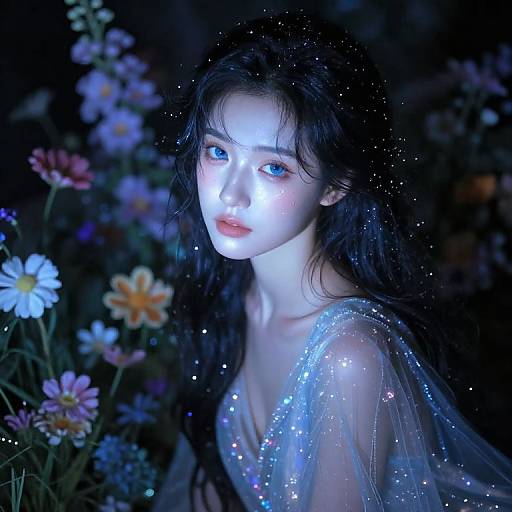 Ethereal Portrait Amid Nebula Garden