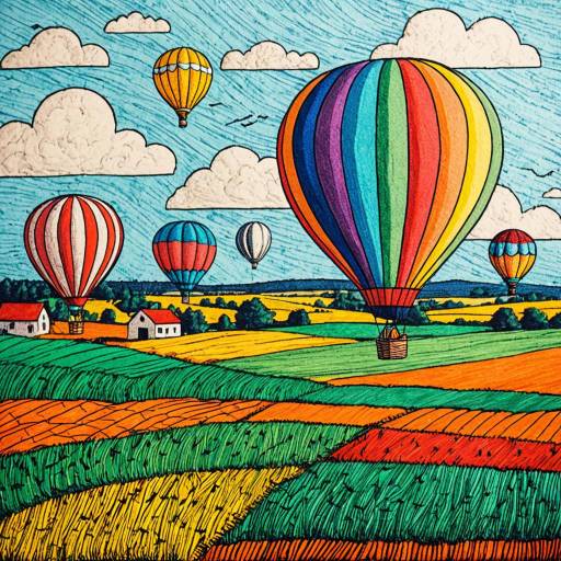 Vibrant Crayon Hot Air Balloons Over Fields Vibrant Crayon Hot Air Balloons Over Fields