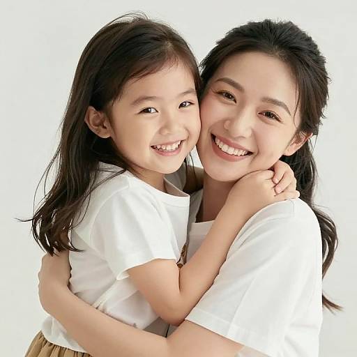 Joyful Embrace of Mother and Daughter