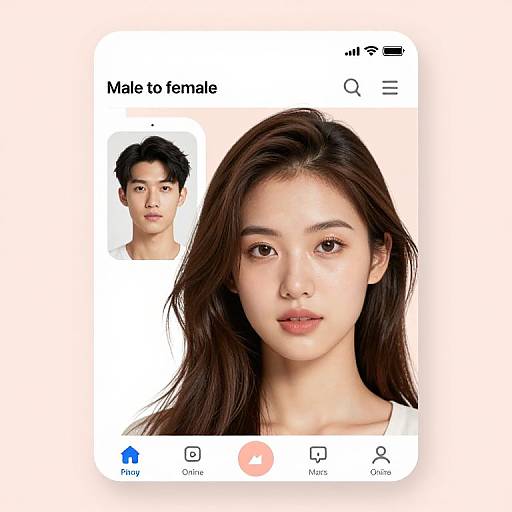 Photograph of a digital interface showing a male and female face side-by-side in a 