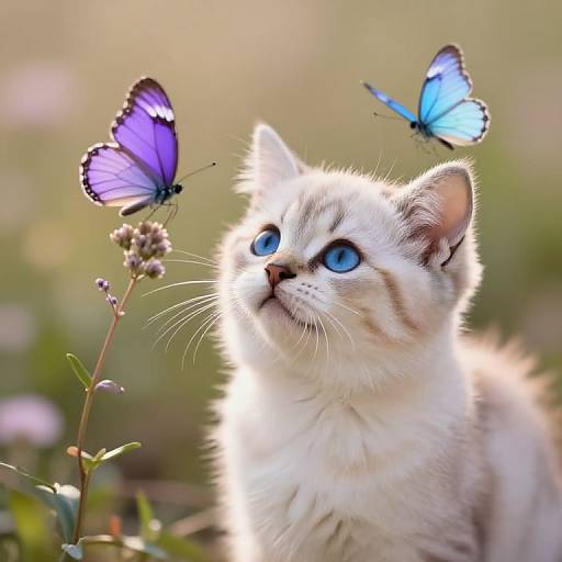 Curious Kitten with Fluttering Butterflies