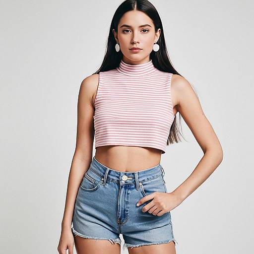 Casual Chic Woman in Striped Crop Top