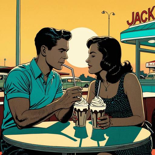 Retro Couple Sharing Milkshakes at Diner
