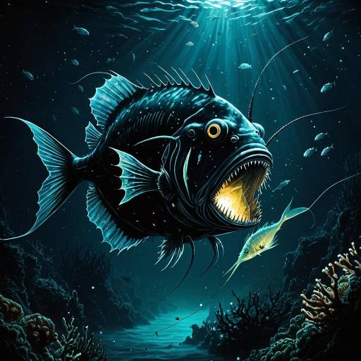 Bioluminescent Anglerfish in Dark Abyss