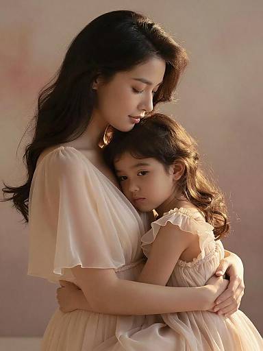 Tender Mother and Daughter Embrace