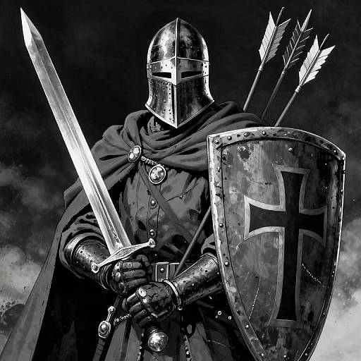 Medieval Crusader in Dramatic Armor