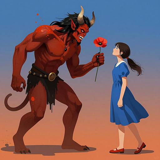 Dramatic Demon and Woman in Color