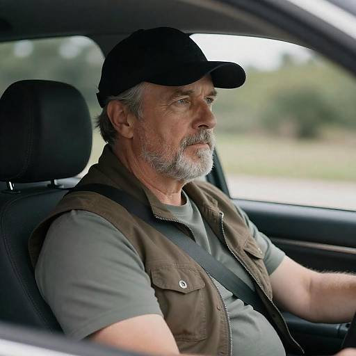 Older Bearded Man in Car Portrait
