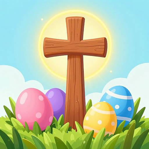 Easter Cross with Colorful Eggs