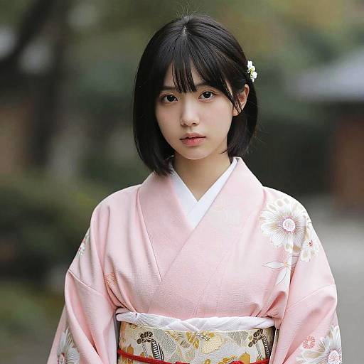 Young Woman in Pink Kimono