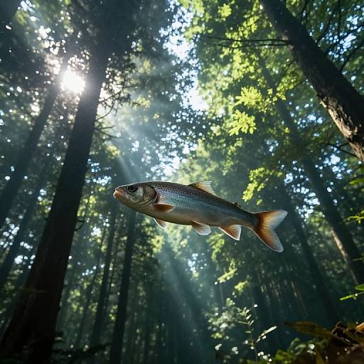 Ethereal Fish Gliding Over Forest