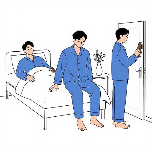 Illustration of a Man in Blue Pajamas
