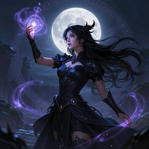 Enchanted Black-Haired Mage Casting Spell