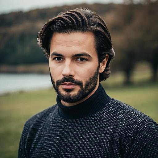 Portrait of Man in Bridgerton Style Sweater Outdoors