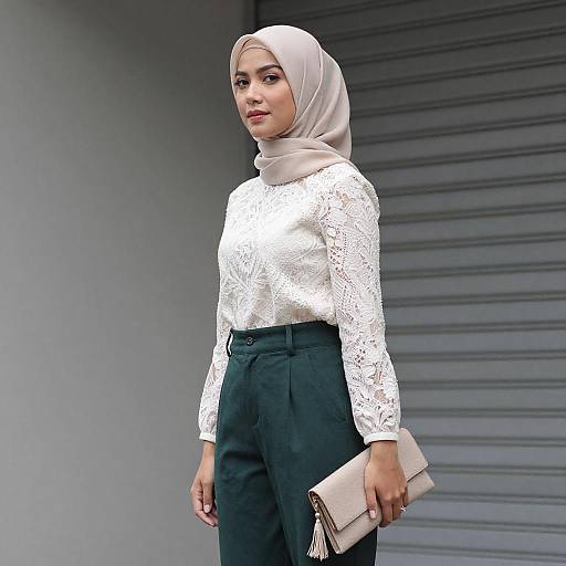 Stylish Asian Woman in Beige Hijab