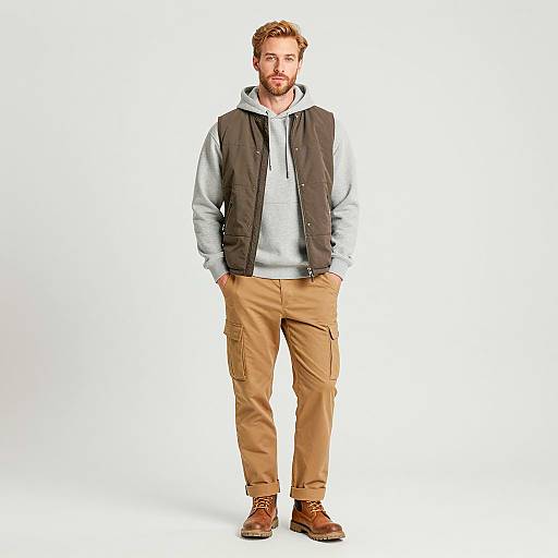 Casual male model in hoodie and vest
