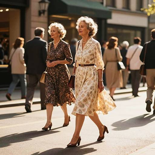 Elegant Elderly Women Walking in City Street