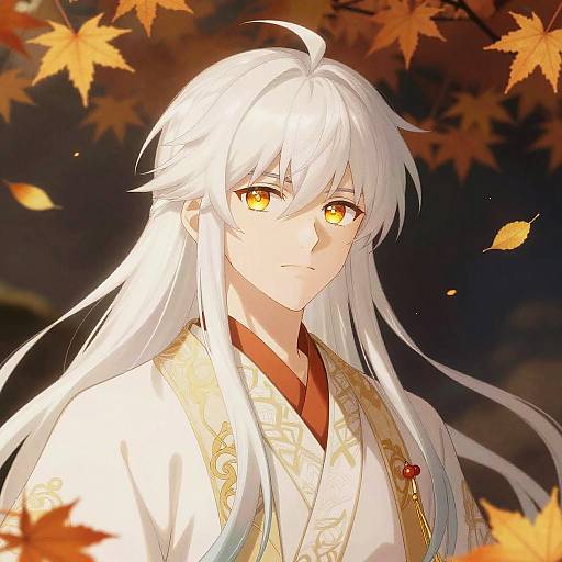 Elegant Anime Boy in Autumn