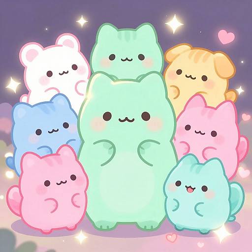 Kawaii Anime Animals with Sparkles