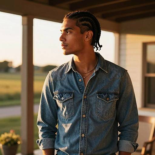 Man with Half Braids in Denim