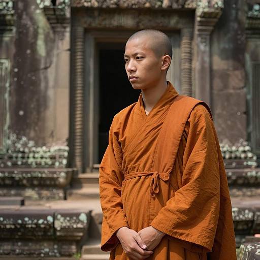 Contemplative Monk Amidst Ancient Ruins