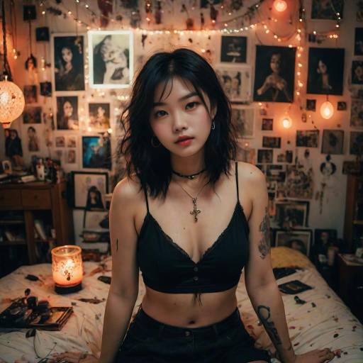 Asian Woman in Black Crop Top with Jewelry