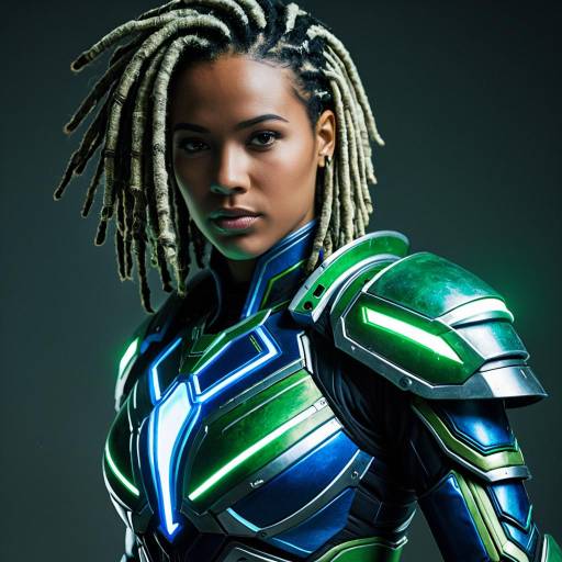 Woman in Blue and Green Glowing Armor Cosplay
