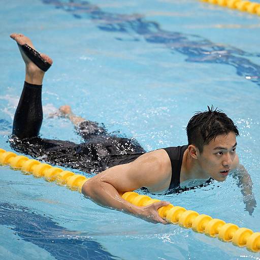 Determined Swimmer in Blue Pool