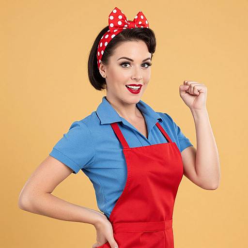 Rosie the Riveter Inspired Woman in Red Apron