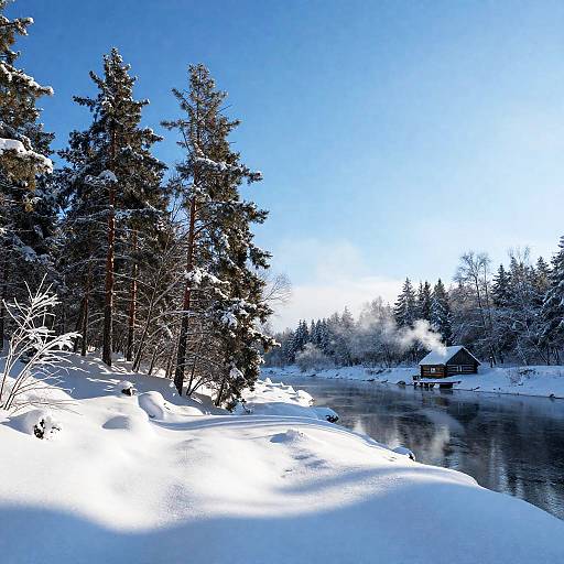 Serene Winter Landscape with Cabin
