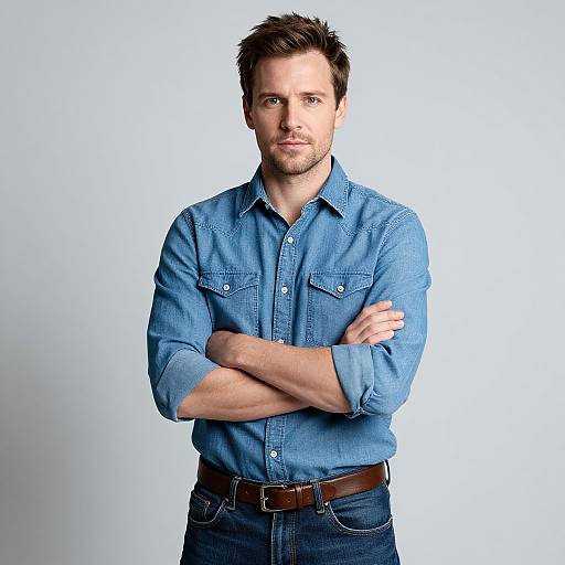 Man in Blue Denim Outfit