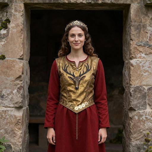 Medieval Woman in Stone Doorway